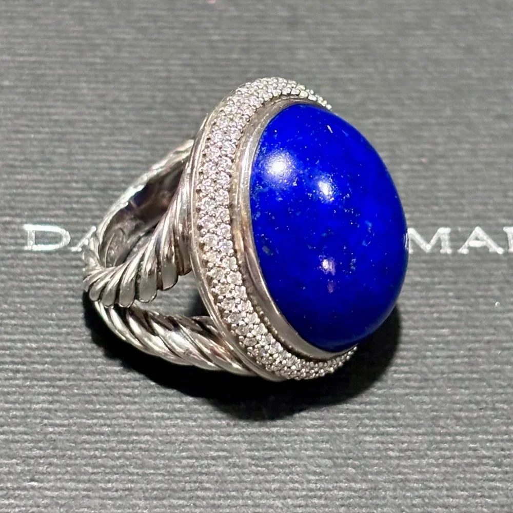 David Yurman Albion Lapis Lazuli Diamond Ring Size 6 Large Cable Statement